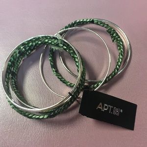 Green Snakeskin and metal bangles fashion jewelry